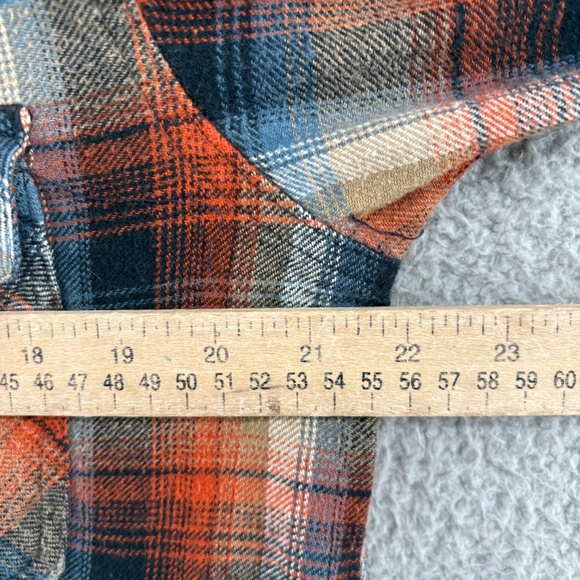 Angie Plaid Flannel Button-Down Shirt Women’s Small Rust Navy Tan Cotton Pockets - Picture 4 of 10